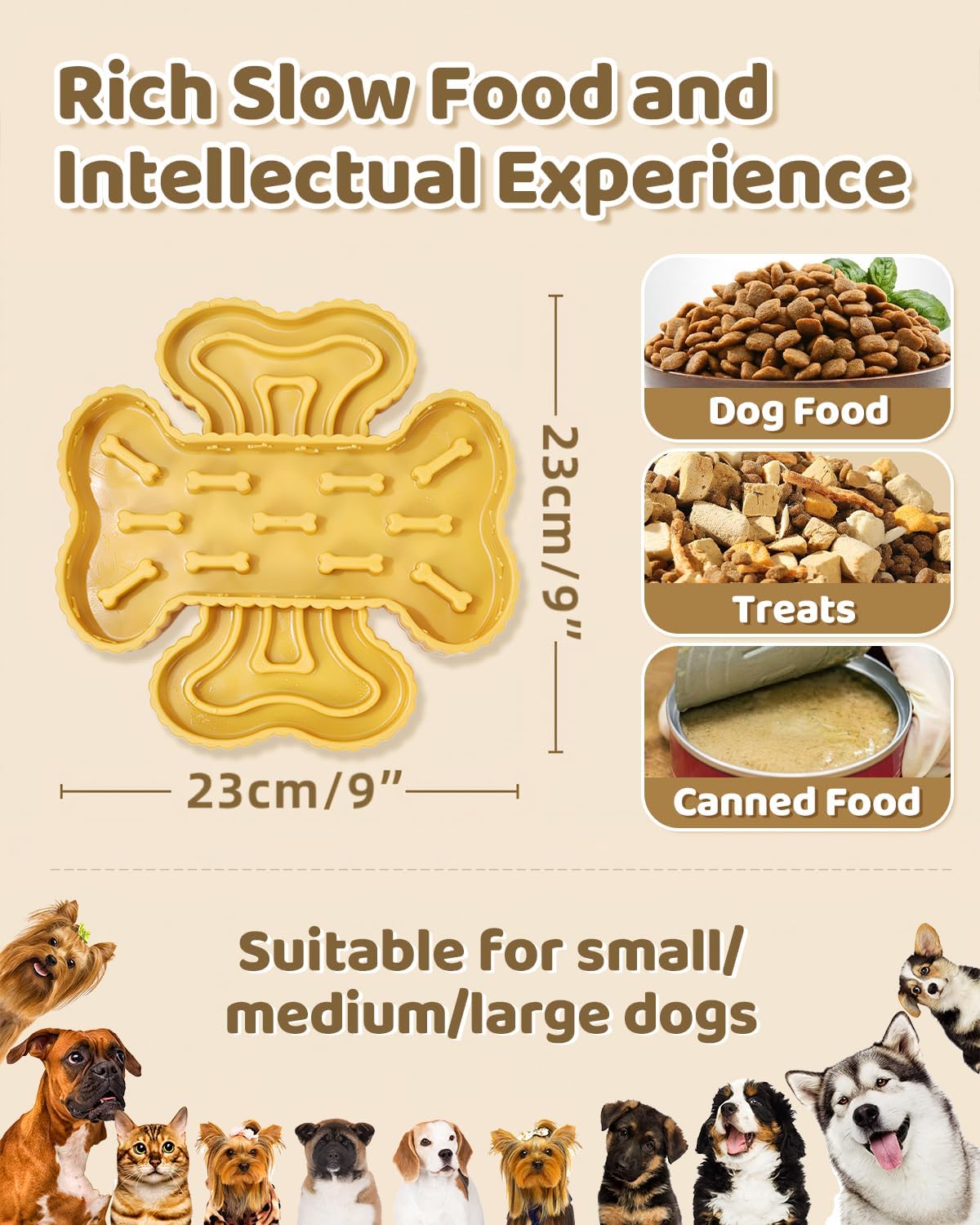 Healthy Slow Feeder Dog Bowl for Fast Eaters - Anti-Gulping Puzzle Feeder with Strong Suction Cups, BPA-Free Pet-Safe Bowl, Dry/Wet Food Compatible for Dog&Cat Yellow (Prevents Bloat & Indigestion)