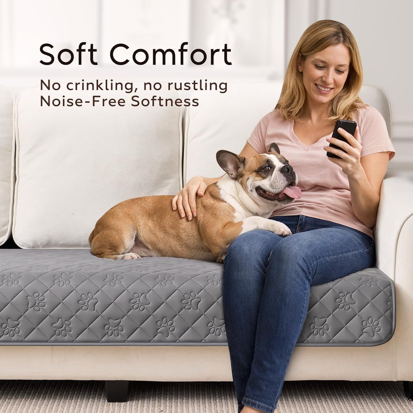 Waterproof Loveseat Couch Cover for Dogs, Paw Print Quilted Blanket for 2 Seat Sofa & Bed, Pet Hair Resistant, Pet-Friendly, Washable, Scratch Proof Furniture Protector, 32x53 inch, Grey