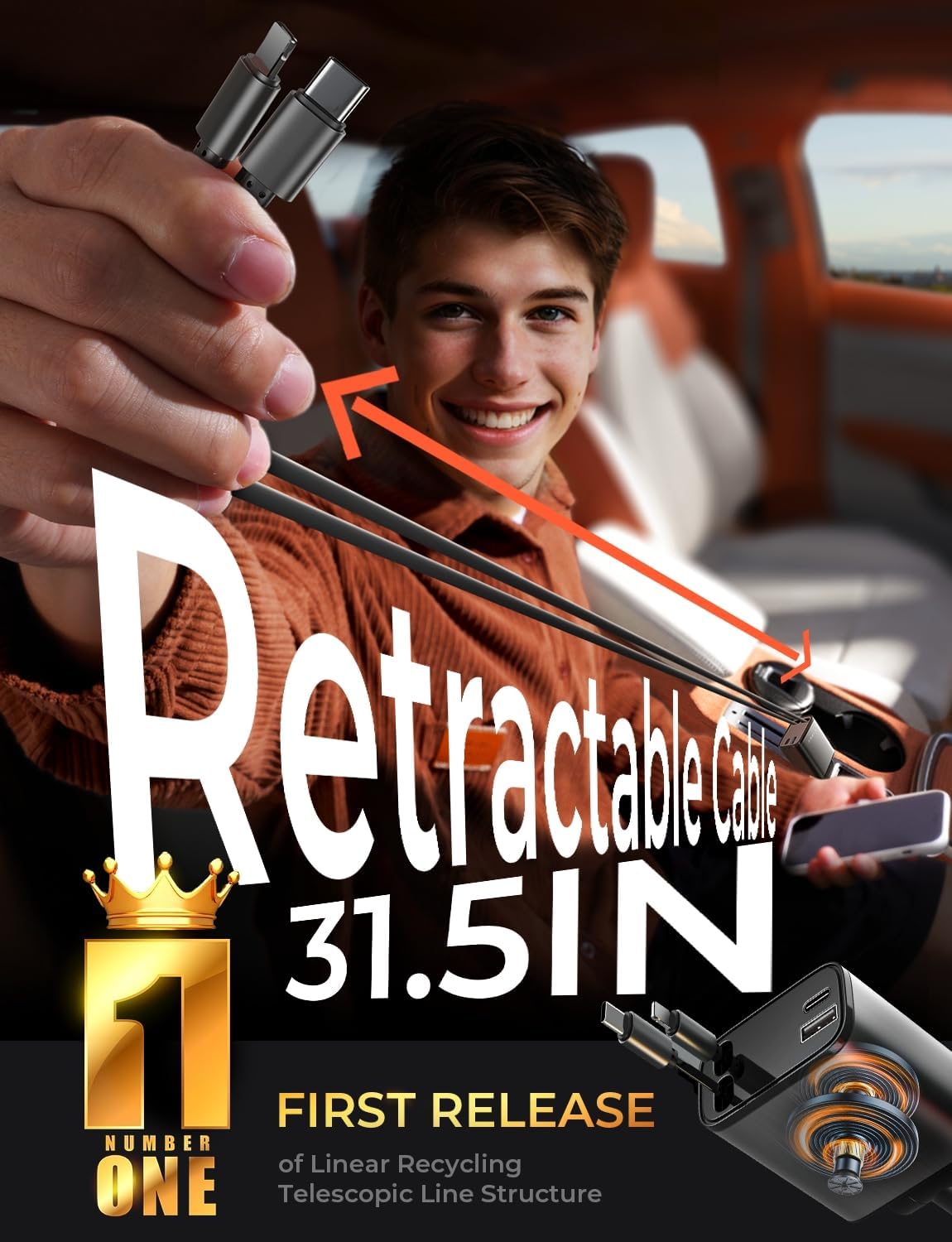 LISEN Retractable Car Charger, Gifts for Him Her, Car Adapter USB C Fast Charger, gifts for Mothers Day Travel Essentials kits Car Accessories for Men Women Gifts for iPhone 17 16 15 14 13 Samsung S26