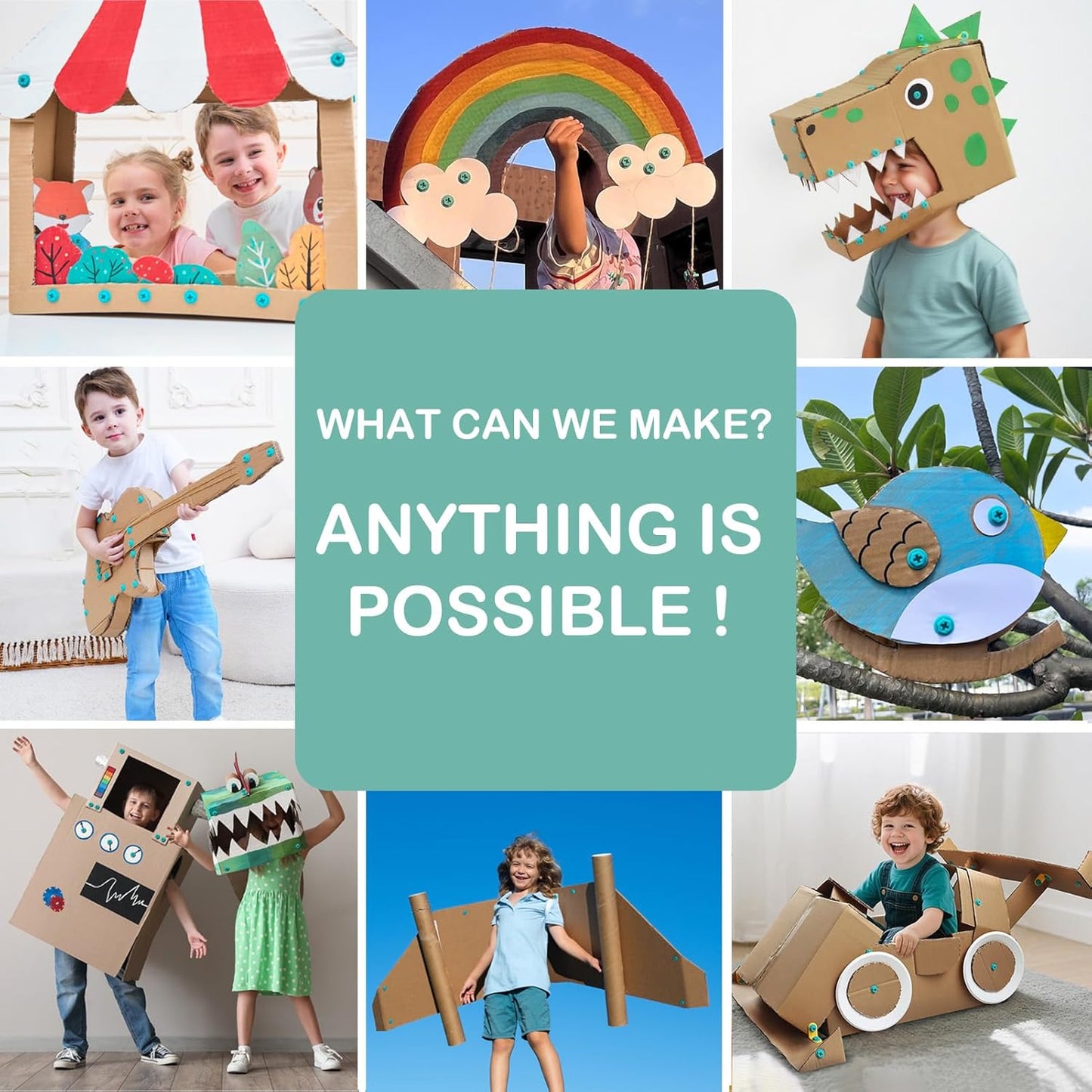Cardboard Tools for Kids with Cutter &Tool Box, 149 PCS Cardboard Construction Kit for Family & Team Activities, Creative STEM Educational Toys Gift for Boys and Girls Aged 5+