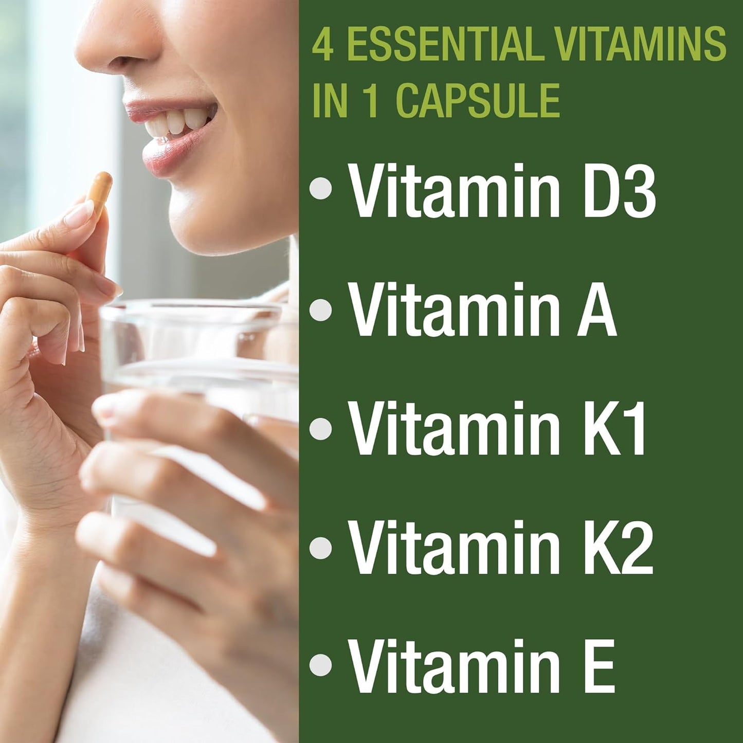 Peak Performance Vitamins D 5,000 iu + A + K + E All in 1 Easy to Swallow Vegan Capsule. ADK Vitamin Supplement with E D3 K2. Essential Vitamins for Mood, Immune, Bone, Vision, Heart