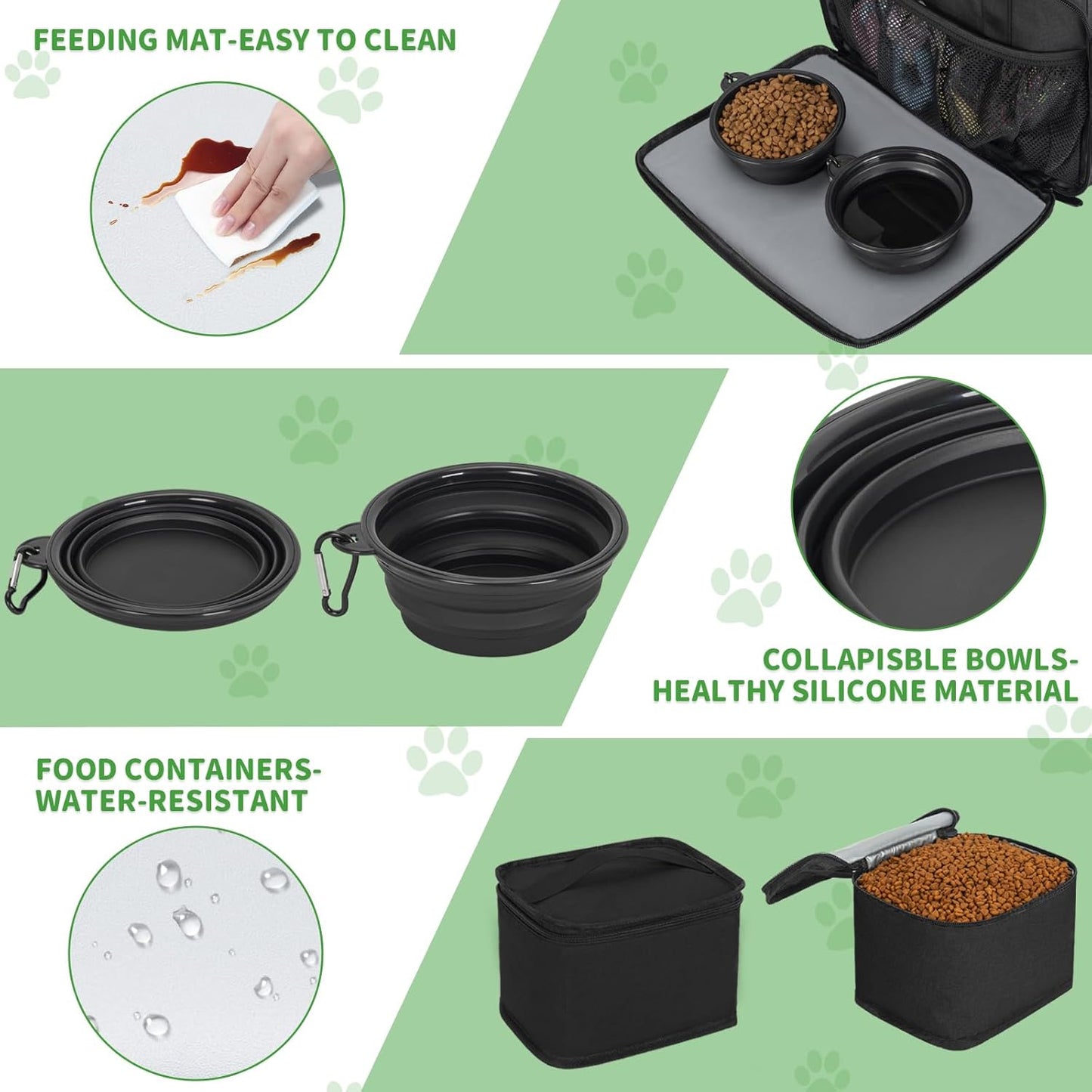 TORIBIO Dog Travel Bag,Large Pet Travel Bag for Supplies with 2 Food Container and Collapsible Bowls,Dog Travel Supplies Organizer Kit for Weekend,Road Trips,Camping