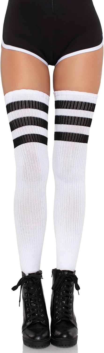 Leg Avenue Women's Athletic Three Striped Thigh High Socks