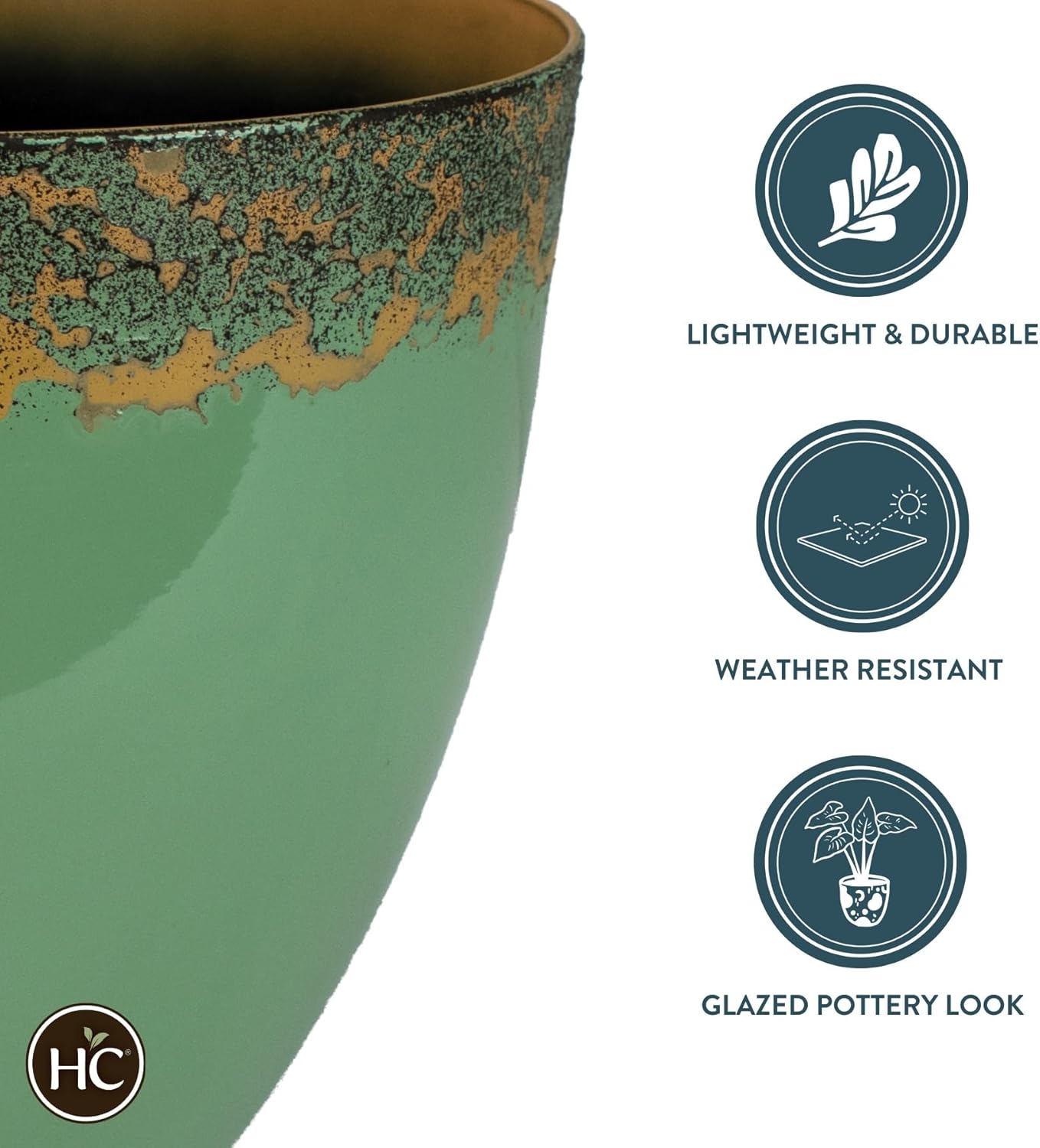 The HC Companies 13 Inch Seabrook Decorative Round Planter - Lightweight Premium Resin Plant Pot with a Ceramic Look for Indoor Outdoor Use, Seafoam