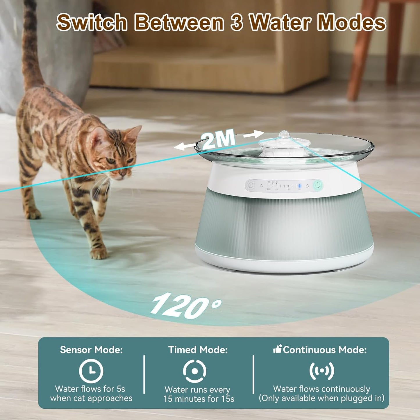 GJEASE Glass Smart Pet Water Fountain,Cat Drinking Water Fountain Bowl No Filter,Battery Operated Filterless Pet Water Fountain