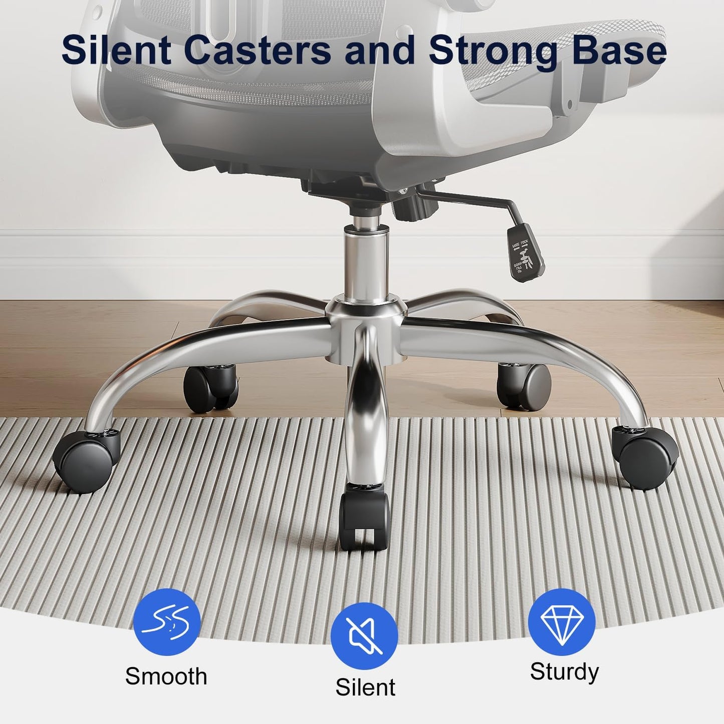 Ergonomic Office Chair, Mesh Seat Cushion with 3D Armrests and 3D Headrest, Adjustable Lumbar Support with 90-120° Rocking Function, Black
