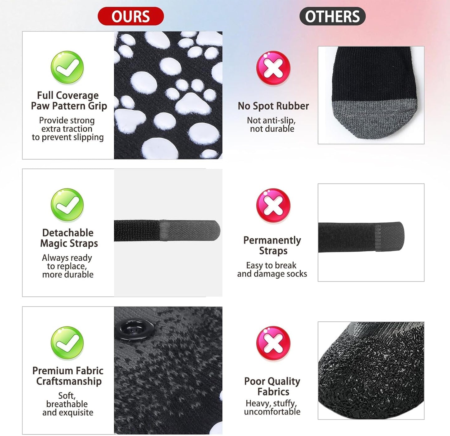 BINGPET 6PCS Dog Socks to Prevent Licking Paws with Grippers for Hardwood Floors Anti Slip, Winter Pet Shoes Booties, Extra-Thick Grip Dog Boots & Paw Protectors for Small Medium Large Senior Dogs, M