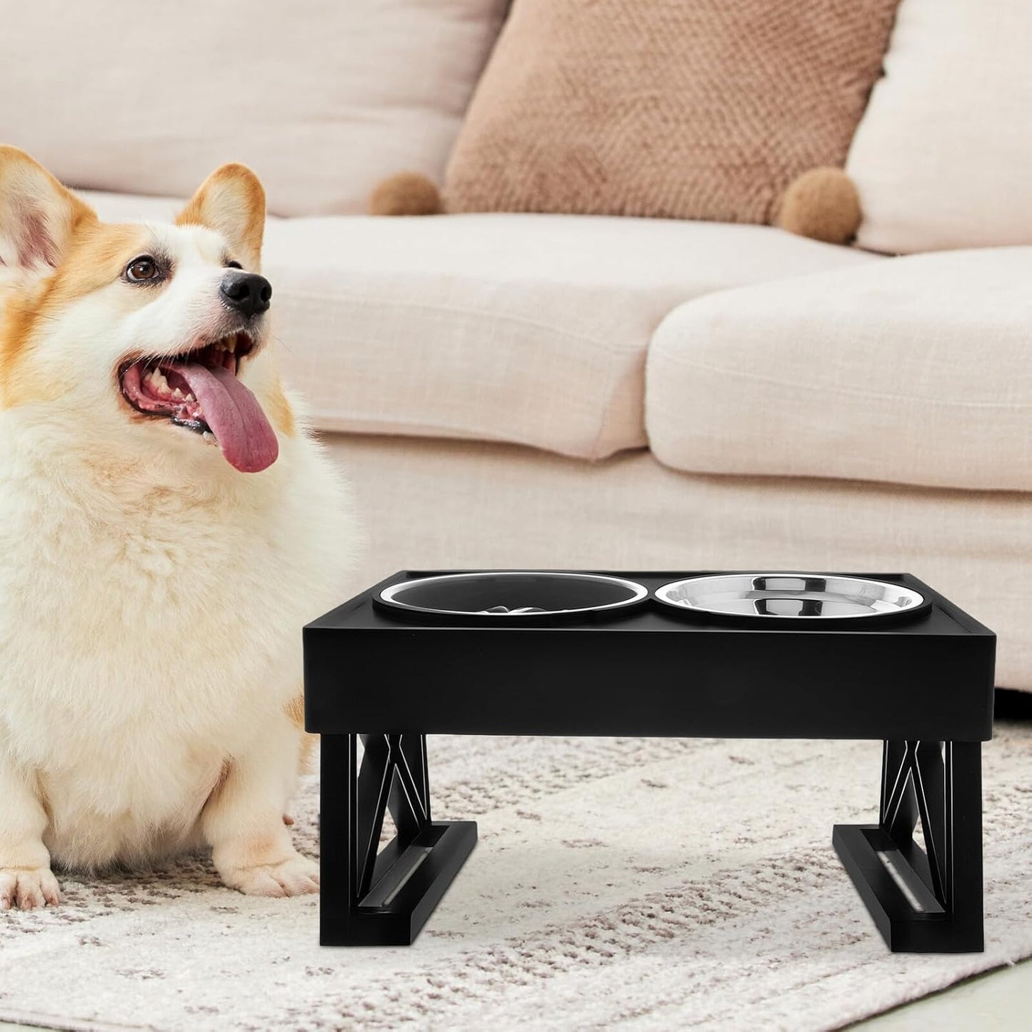 Milisten Elevated Cat and Dog Bowls Set Stainless Steel Slow Feeder with Adjustable Stand Non-tip Raised Food and Water Dish for Small Dogs and Puppies