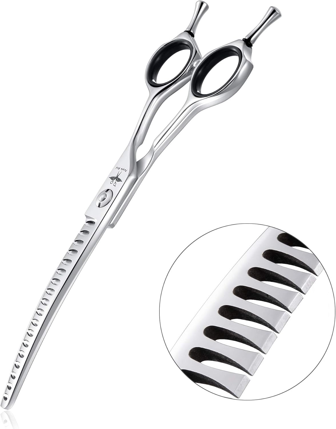 PURPLEBIRD 6.5 Inch Downward Curved Dog Grooming Scissors Pet Chunker Shears Professional Safety Blunt Tip Trimming Shearing for Dogs Cats Face Paws Limbs Japanese Stainless Steel Silver