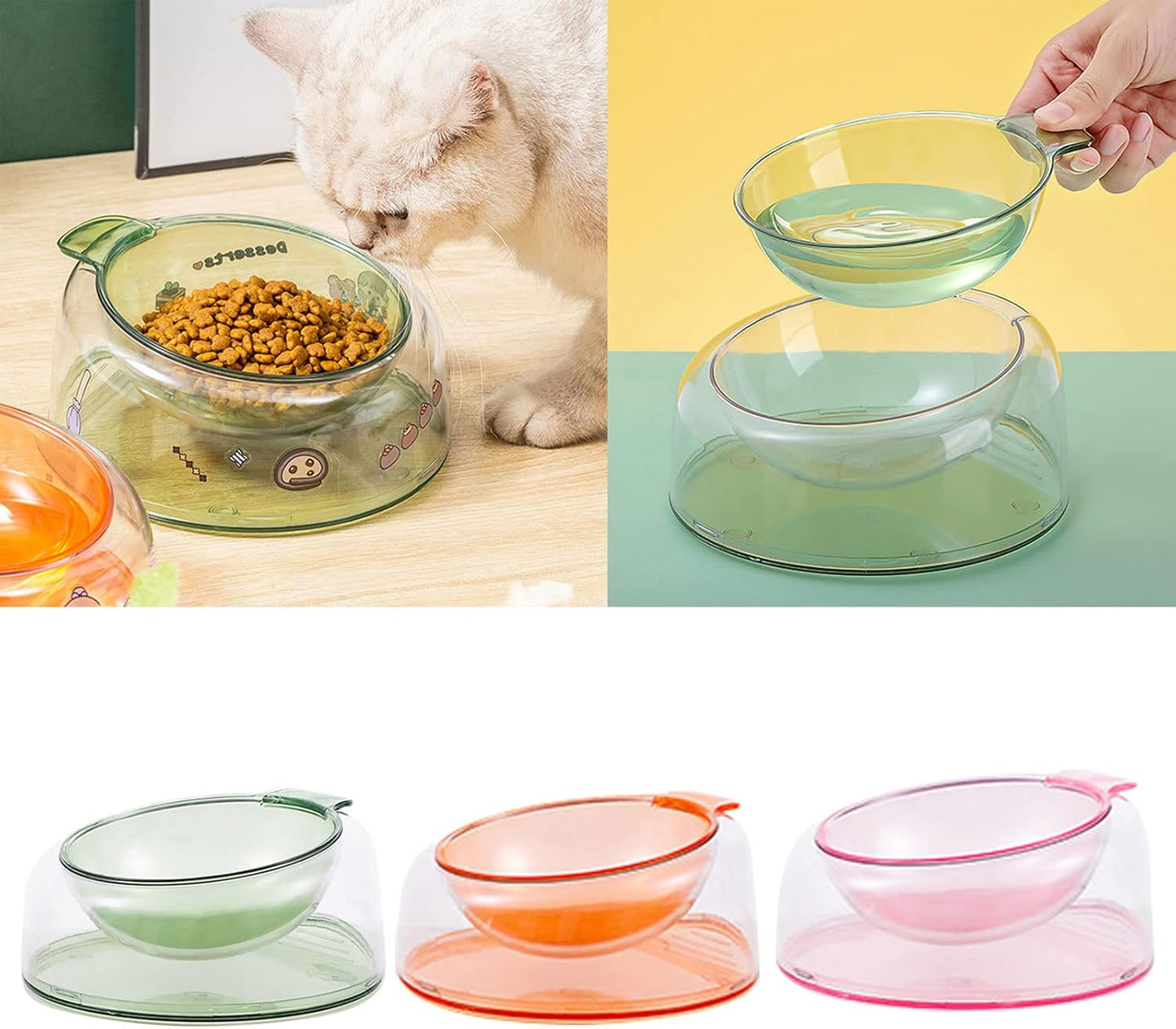 Pet Dishes Bowls with Stand for Kitten Small Dogs Food & Water Bowl 3 Tilted Elevated Bowl Protect Pet