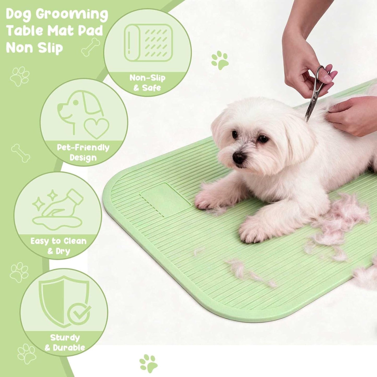 Dog Grooming Table Mat Pad Non Slip，Silicone Durable Premium Non-Slip Dog Bath Mat，Slip Mat - Bathing Mat for Pets，22.45inchX15.75inch (Green)