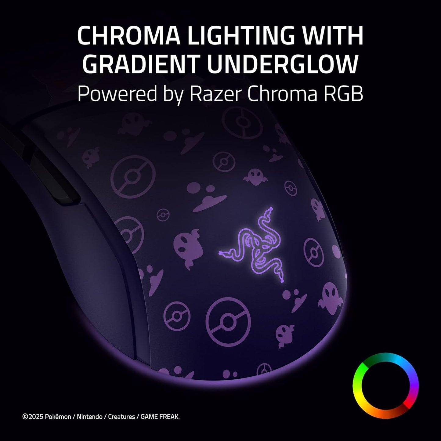 Razer Cobra Wired Gaming Mouse: 58g Lightweight - Gen-3 Optical Switches - Chroma RGB Lighting Underglow - 8500 DPI Optical Sensor - 100% PTFE Mouse Feet - Speedflex Cable - Pokemon Gengar Edition