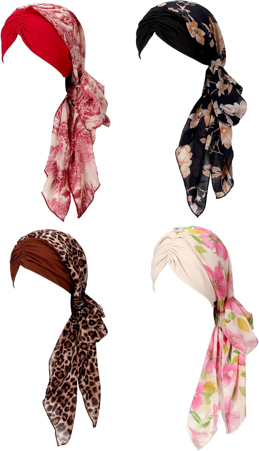 4 Pcs Chemo Headwear for Women, Cancer Chemo Head Wraps Turbans Cancer Head Scarf Caps for Women Patients Gifts