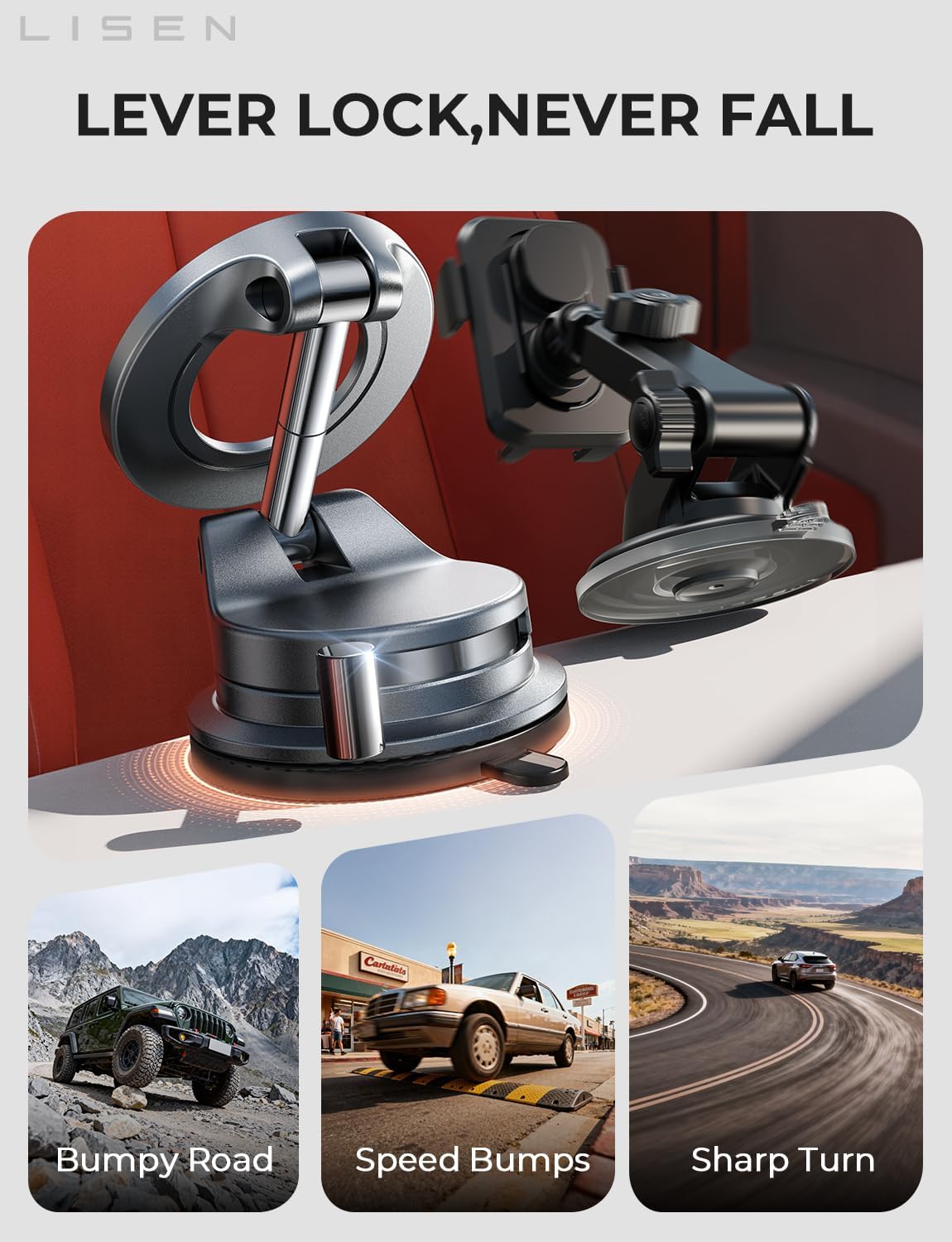 LISEN for Magsafe Car Mount, Phone Holders for Your Car, Magnetic Car Accessories for Women Men Truck Jeep BMW, Vacuum Gifts for Mother Day for iPhone 17 Pro Max 16 15 14 13 12, Samsung S26, Black