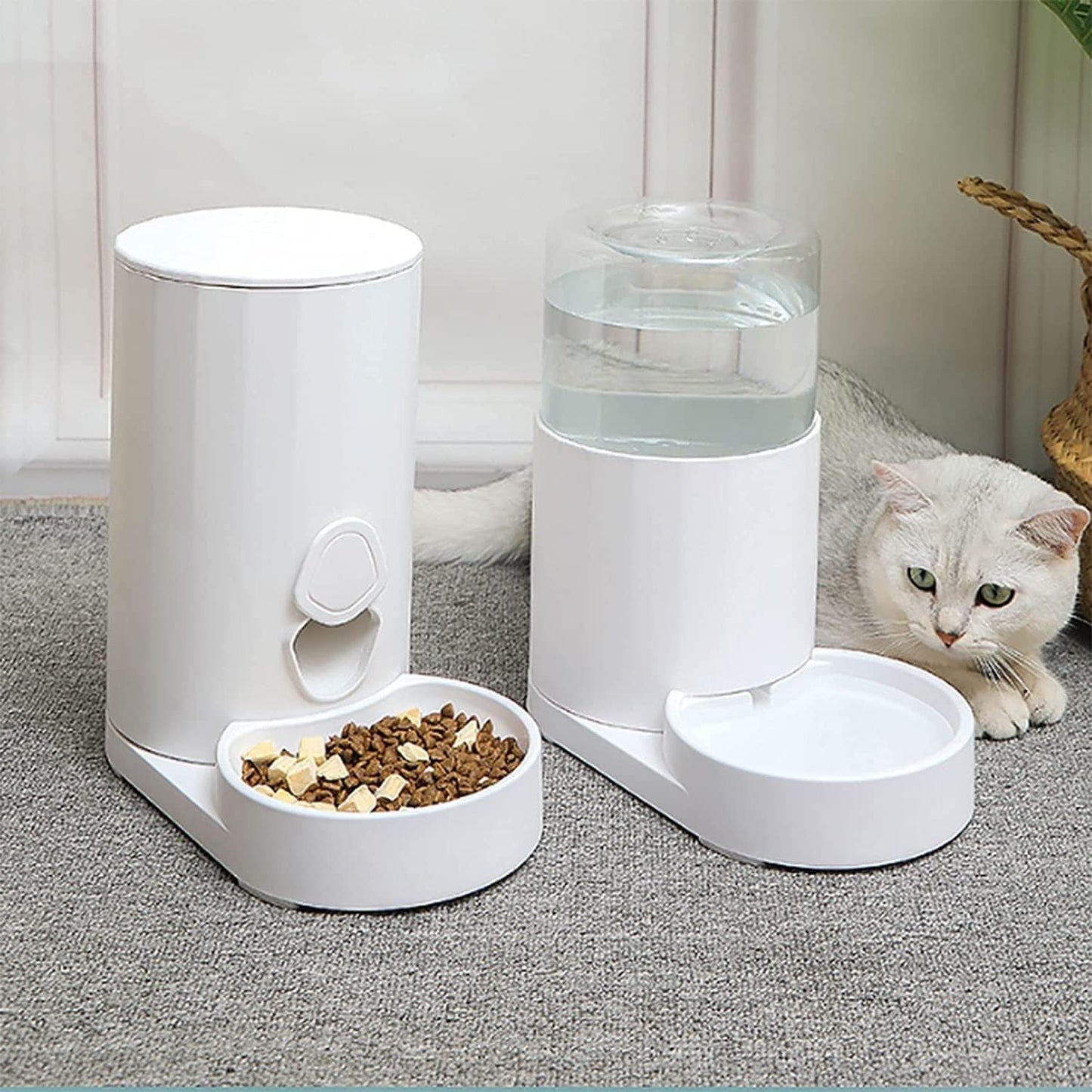 Water Dispenser 2.5L Pet Cat Feeder Automatic Water and Food Dispenser Auto Anti Slip Unplugged Feed Water Pet Supplies for Cats Puppy Dogs Feeding Drinking cat Fountain (Size : Feeders) ( Water
