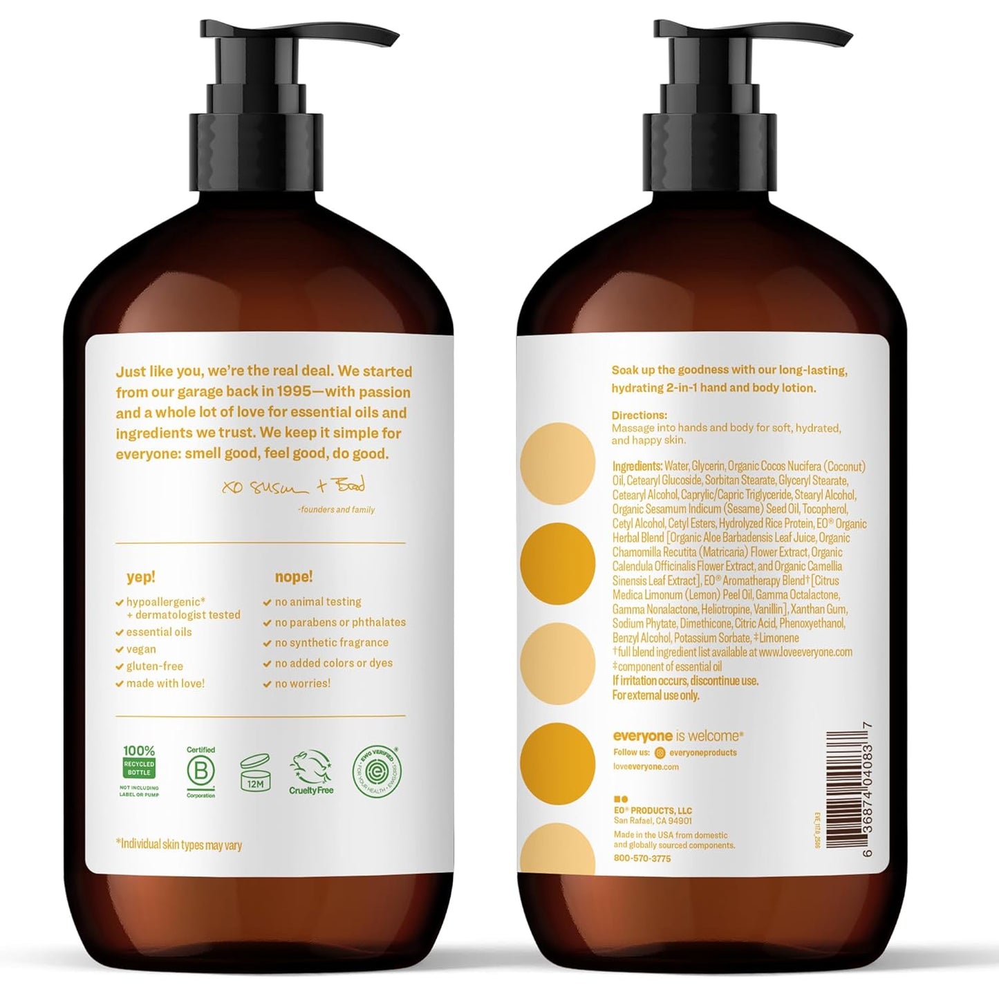 Everyone 2-in-1 Lotion for Hands/Body, 32 ounce (Pack of 2) Coconut and Lemon made with Essential Oils for Men and Women
