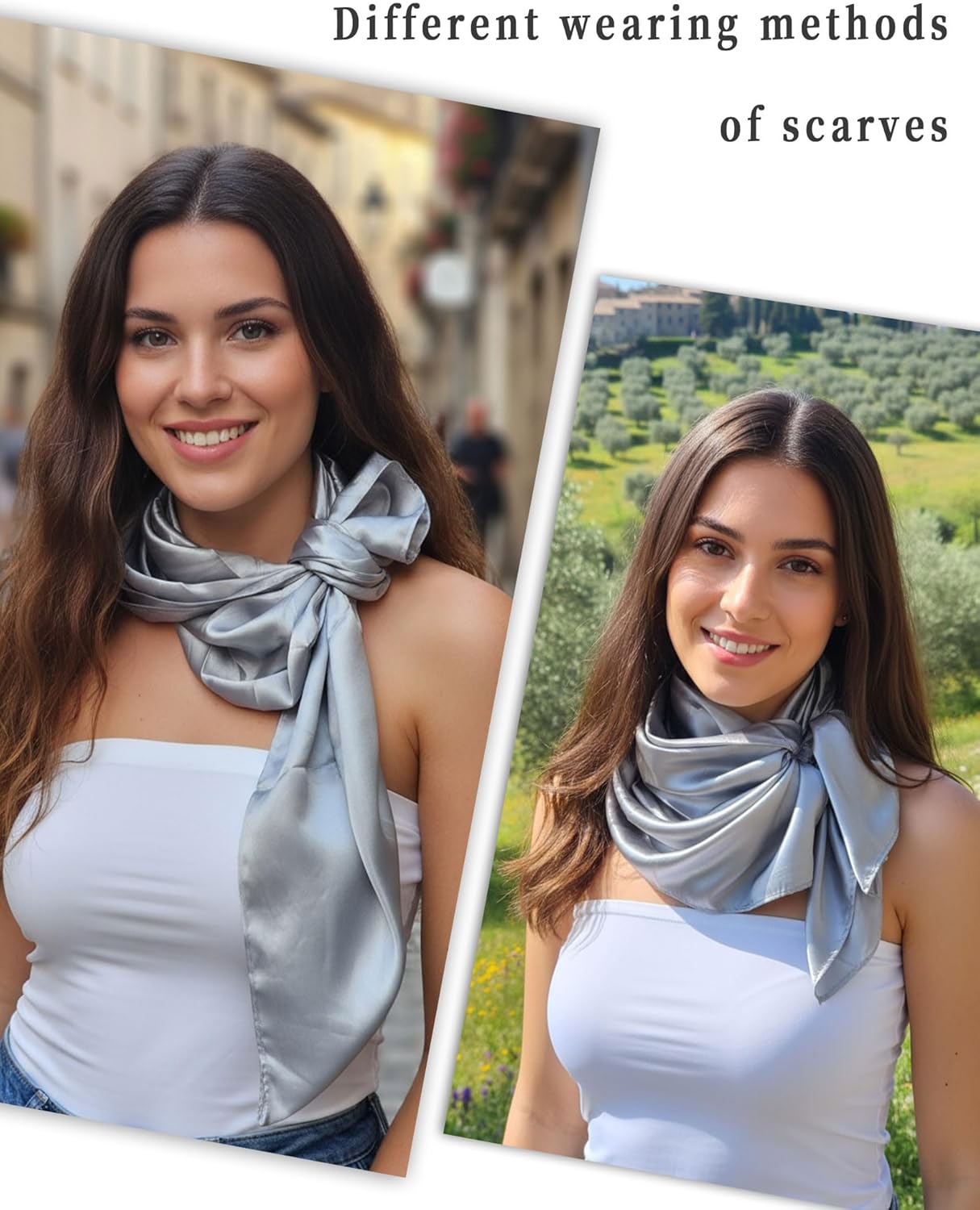 CHUNG Women 35“ Large Satin Scarf Solid Color Silk Feel Square Wraps Big Hair Bandanas 90cm Headscarf Necktie