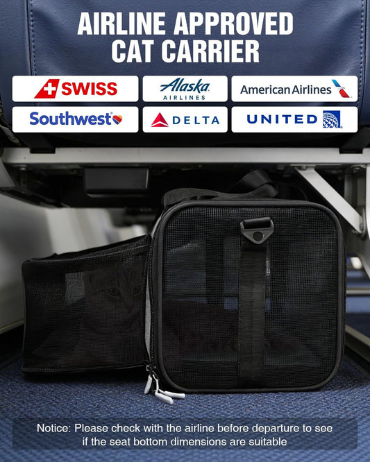 PETUX Top and Side Expandable Pet Carrier for Small Pets Up to 10 lb - 17 x 11 x 9.5 in, Underseat, Soft-Sided Airline Approved Cat Dog Carrier, with Safety Buckle and Anti-Scratch Mesh - Grey