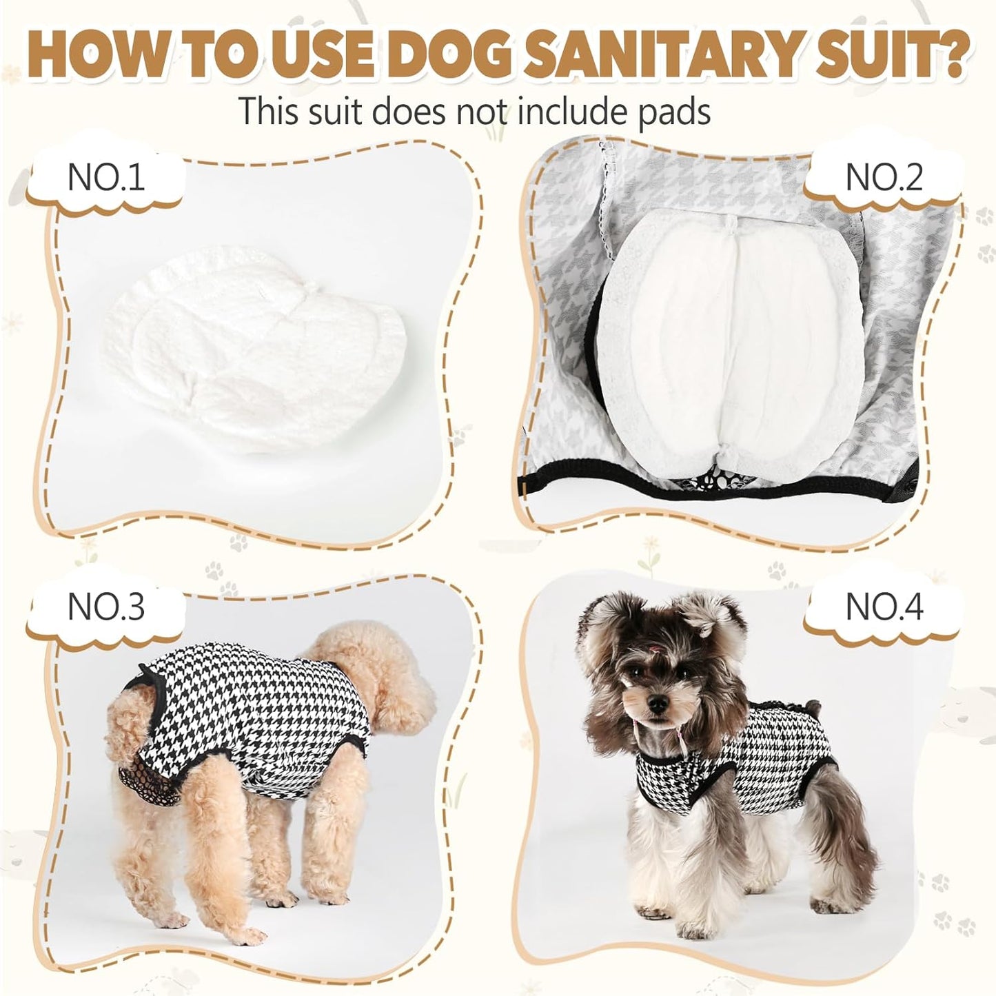 Dog Diapers Suit Period Onesie for Female Dog Sanitary Panties Male Doggy Heat Diapers Cover Fit for Small Medium Dogs Black Plaid, X-Large