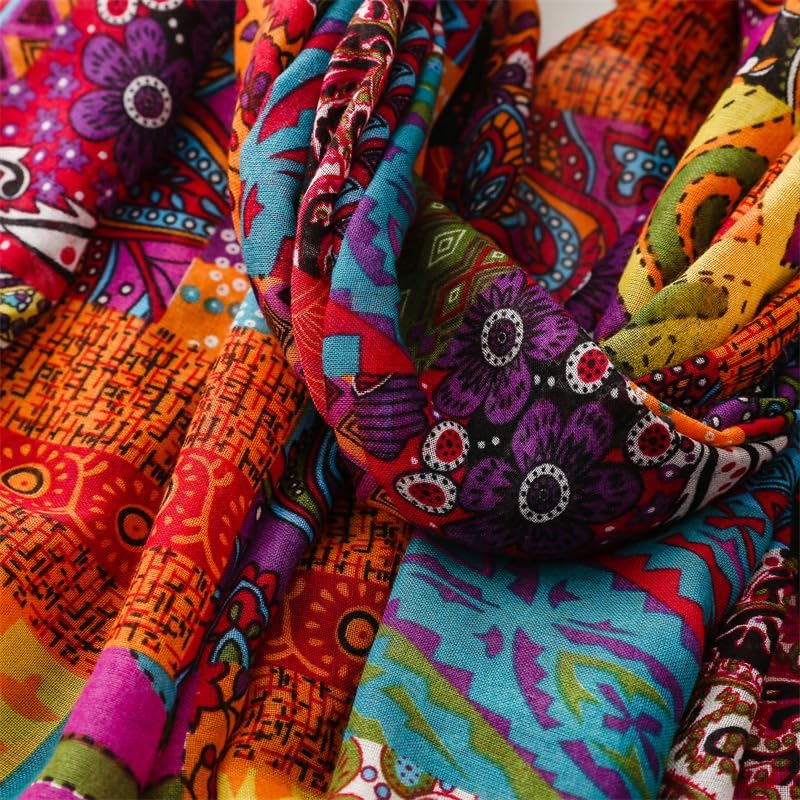 WZX Boho Scarf for Women Lightweight Floral Printed Scarves Fashion Shawl Wraps for All Season