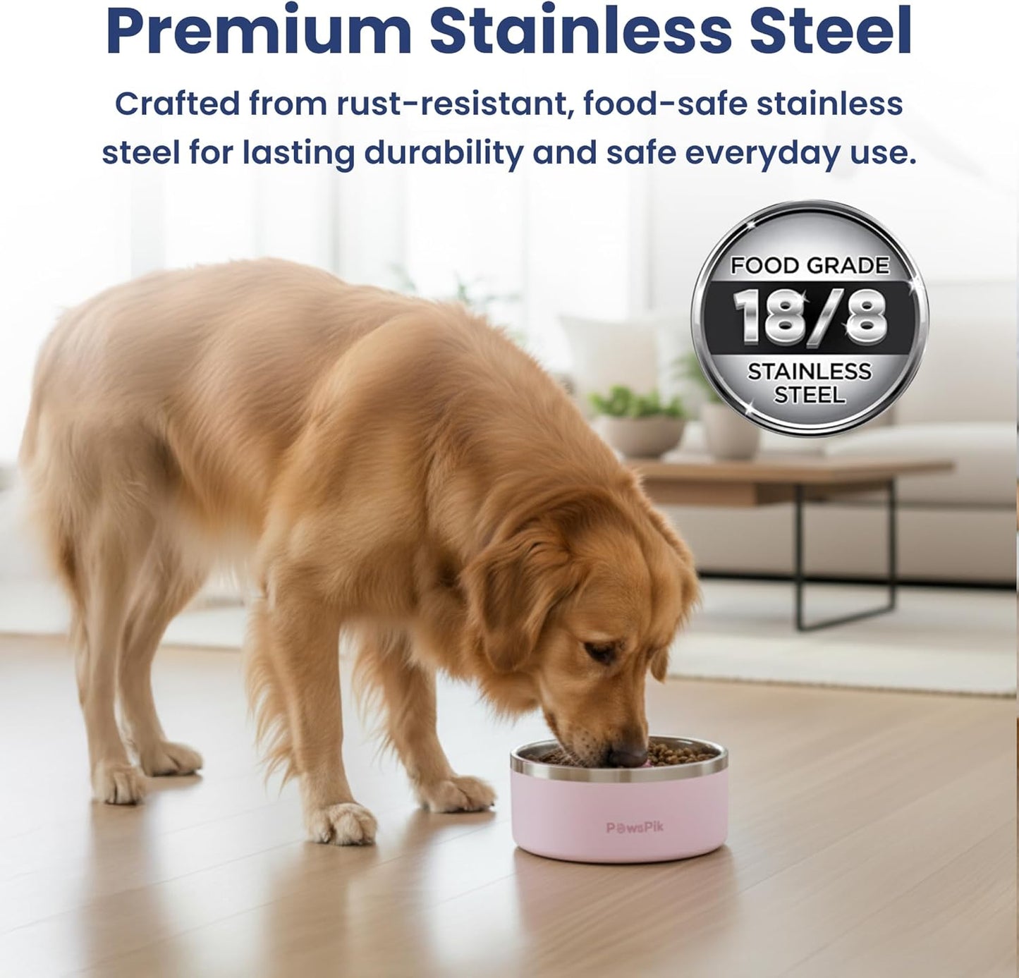 PawsPik 64oz 18/8 Stainless Steel Slow Feeder Dog Bowl, Double-Wall Non-Slip Metal Dog Bowl for Fast Eating Medium & Large Breeds, Detachable Slow Feeder Insert, Dishwasher Safe (Cherry Blossom Pink)