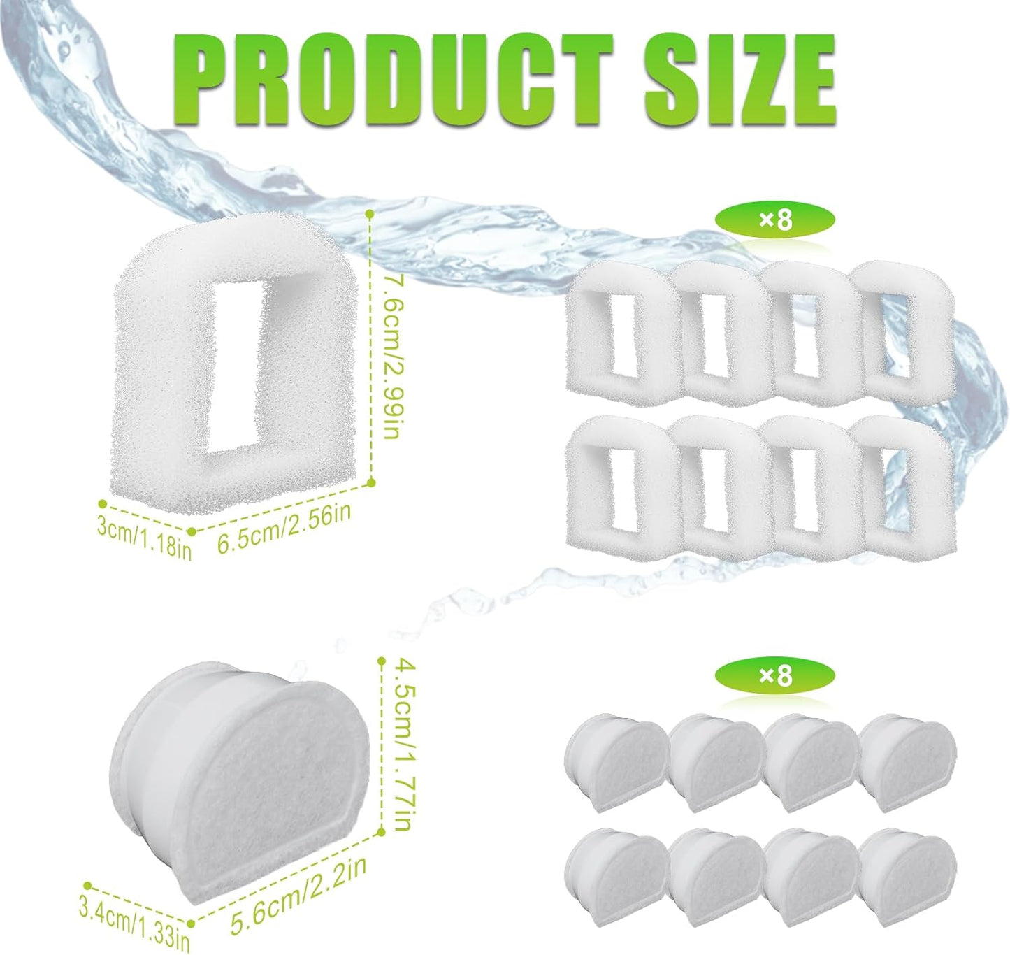Pet Cat Water Fountain Filters Replacment Compatible with Drinkwell Petsafe Fountain Stainless Steel 360 Avalon, Pagoda Seascape and Sedona Water Bowl (16 Packs)