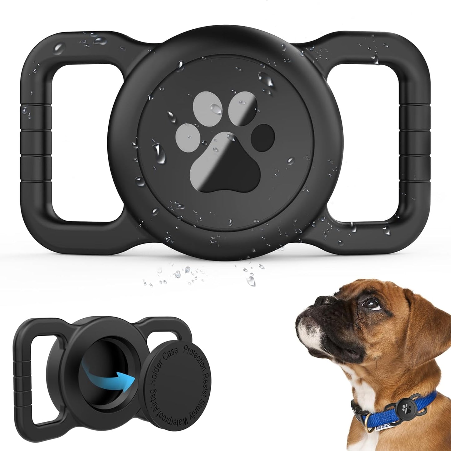 SANKALA Waterproof Airtag Holder for Dog Collar, Lightweight & Durable Silicone Holder for Apple AirTag, Reinforced Anti-Lost, Signal Friendly, Universal Fit Collar Width (0.6-1.3 Inch) - Black