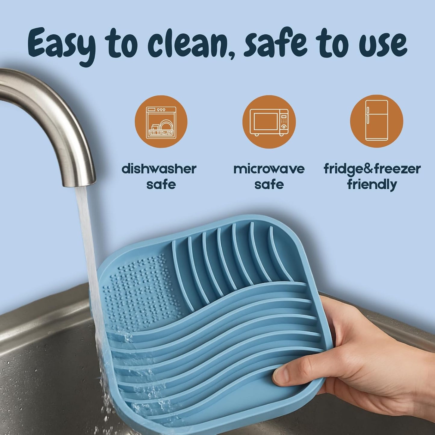 Slow Feeder Dog Bowl - Non Slip Silicone Puzzle Mat for Dogs & Cats, Dishwasher & Microwave Safe, for Wet and Dry Food, 9 oz, Dusty Blue