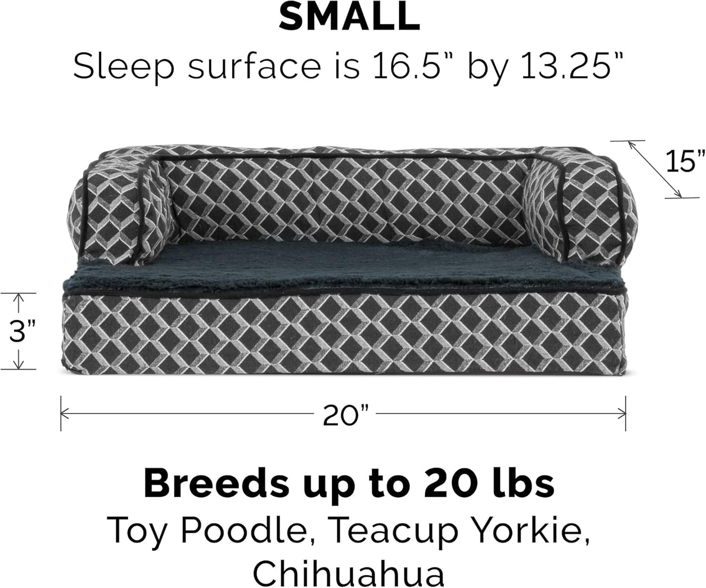 Furhaven Comfy Couch Plush & Décor Sofa-Style Egg Crate Orthopedic Foam Dog Bed - Diamond Gray, Small