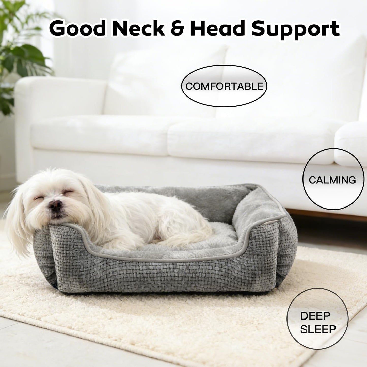 Dog Beds for Small Medium Large Dogs & Cats - Rectangle Orthopedic Washable Pet Bed with Non-Slip Bottom | Durable Calming Sofa for Indoor Cats & Puppies | Multiple Sizes & Breathable Design,Grey,S