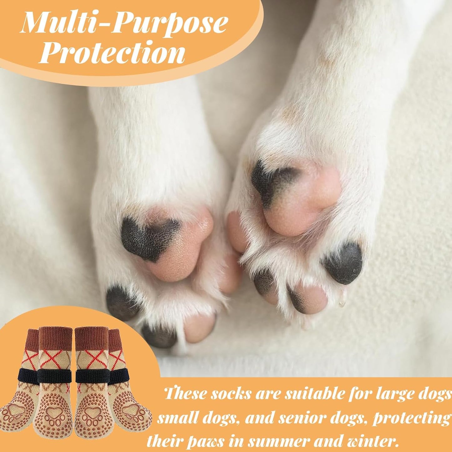 SYEIIYU 4Pcs Anti-Slip Dog Socks, Dog Shoes with Double Sides Grips for Hot/Cold Pavement,Paw Protectors for Small Medium Large Senior Dogs, Traction Control Boots for Hardwood Floors-Brown-XL