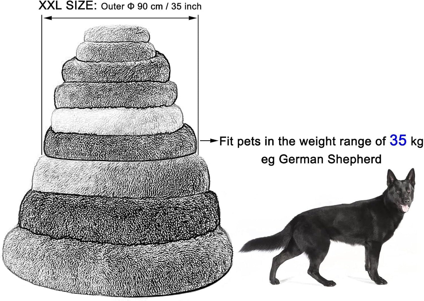 Round Plush Dog Beds for Extra Large Dogs and Cats Oversized Donut Dog Bed with Washable Cover Suitable for Labrador Retrievers, German Shepherds and Adult Rottweilers