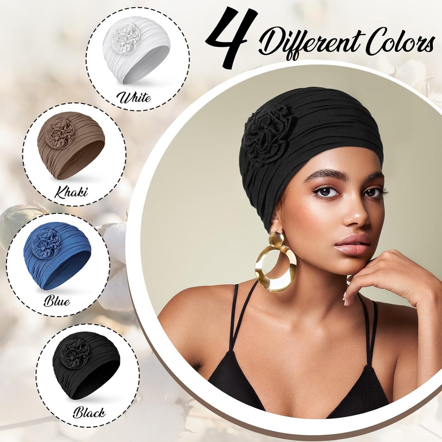 JenPen 4 Pcs Cotton Chemo Headwear for Women Turban Soft Cancer Head Scarf Hats Beanie Elastic Hair Wraps