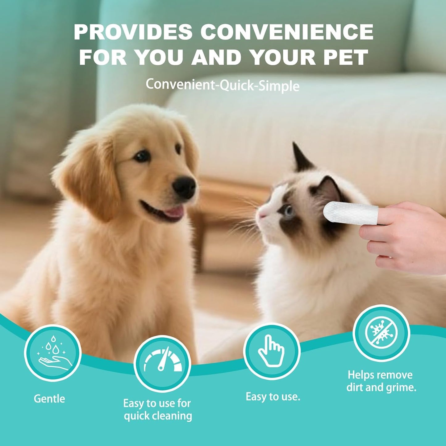 Dog & Cat Ear Cleaning Wipes – Finger-Sleeve Design for Gentle Cleaning | Removes Ear Wax, Dirt, and Debris | 50 Count Pet Grooming Wipes