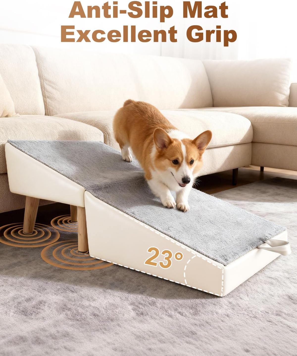 Dog Ramp for Couch Sofa and Low Bed, 15.7" W Foldable 2-in-1 Pet Steps & Ottoman, Non-Slip Wooden Pet Stairs for Small Senior Injured Dogs & Cats