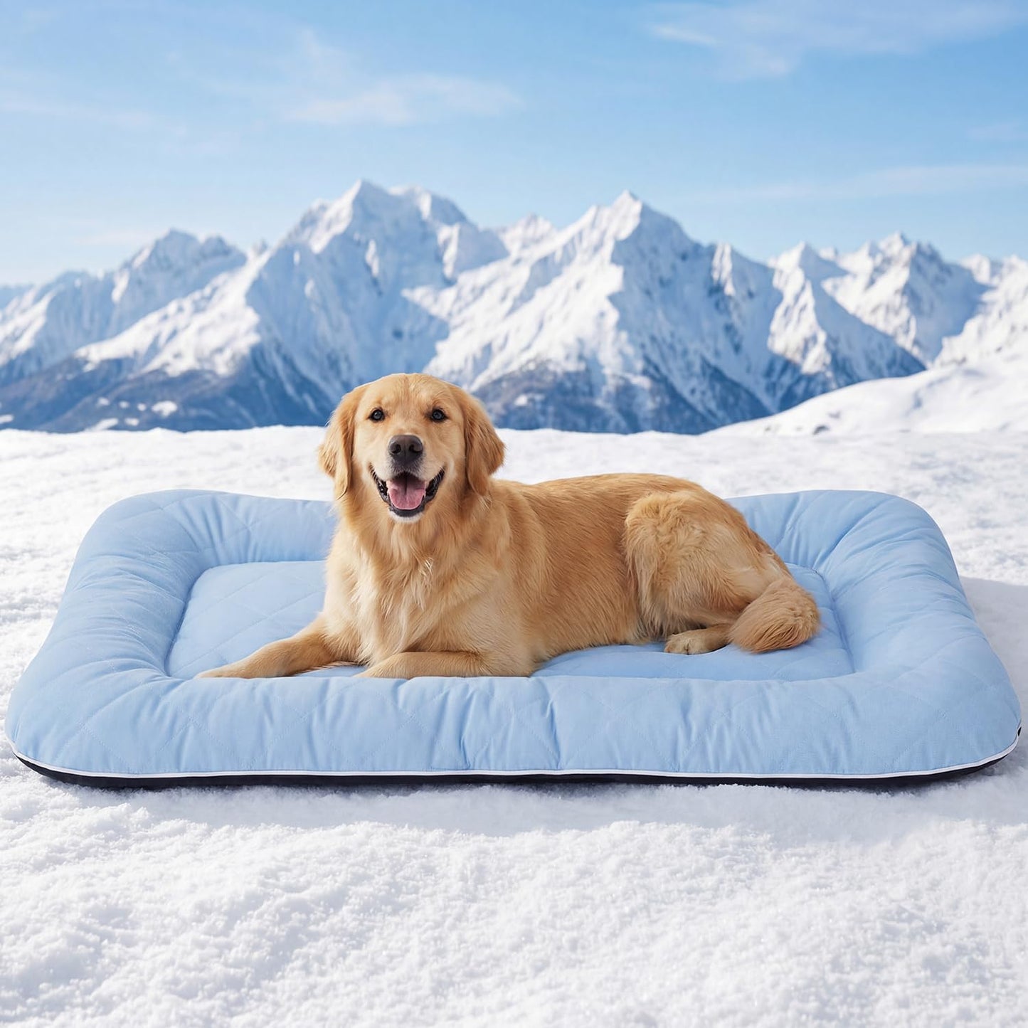 ZOMISA Cooling Dog Bed Q-MAX >0.5, Thick Cooling Crate Mat for Extra Large Dogs, Cold Kennel Pad XXL with Chill Breathable Washable Fabric for Summer, 47x29x2'', Blue