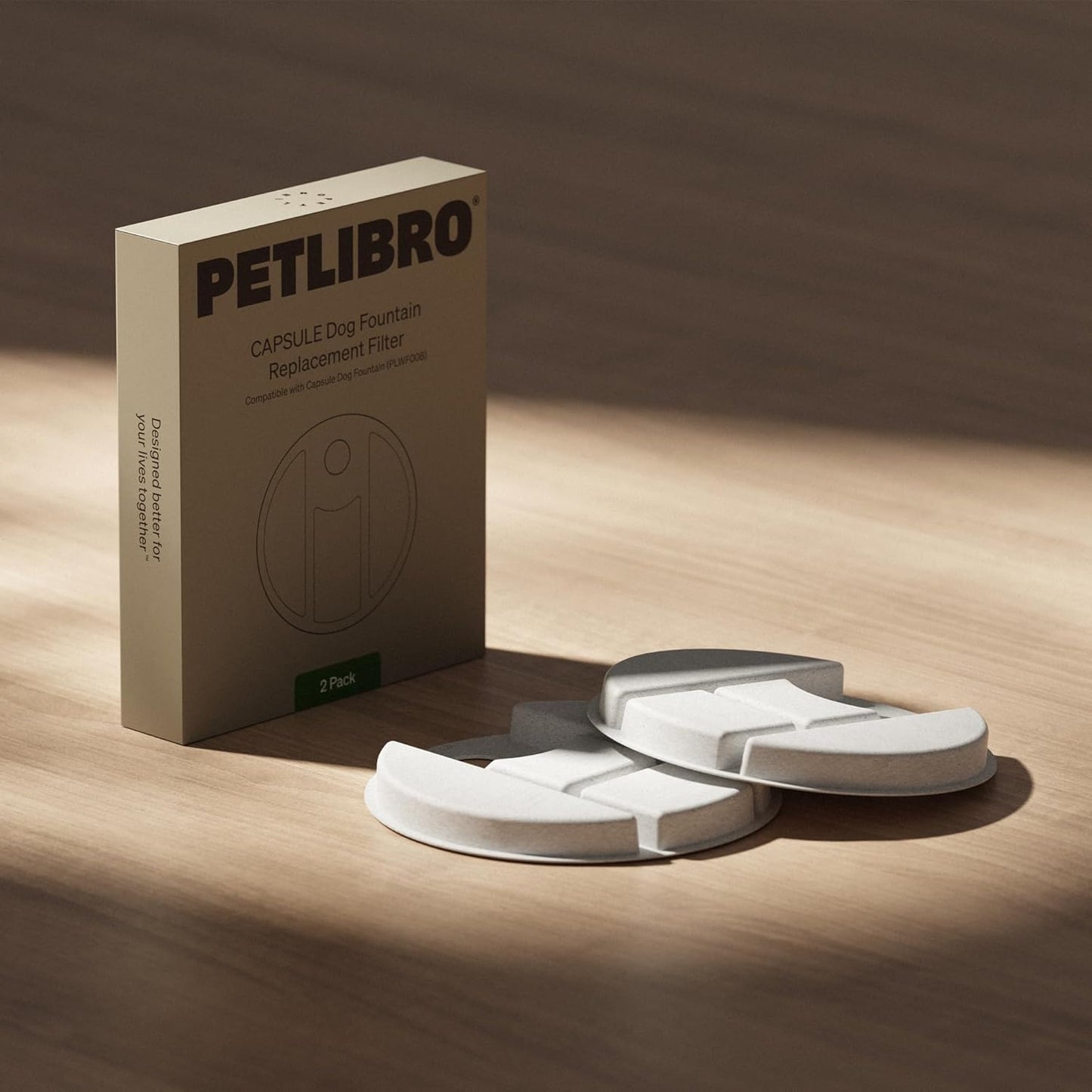 PETLIBRO Replacement Filters for Capsule Dog Fountain PLWF008, 1 Month Set of Filters for Dog Water Dispensers, 2 Count Pack, White
