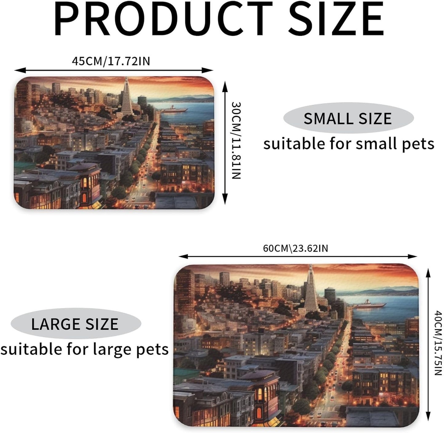 San Francisco Pet Feeding Mat 30x45cm Absorbent Leather Dog Cat Food Mats Non-Slip Dog Bowl Mats for Food and Water, Quick Dry Pets Placemats for Cats and Dogs Water Bowl
