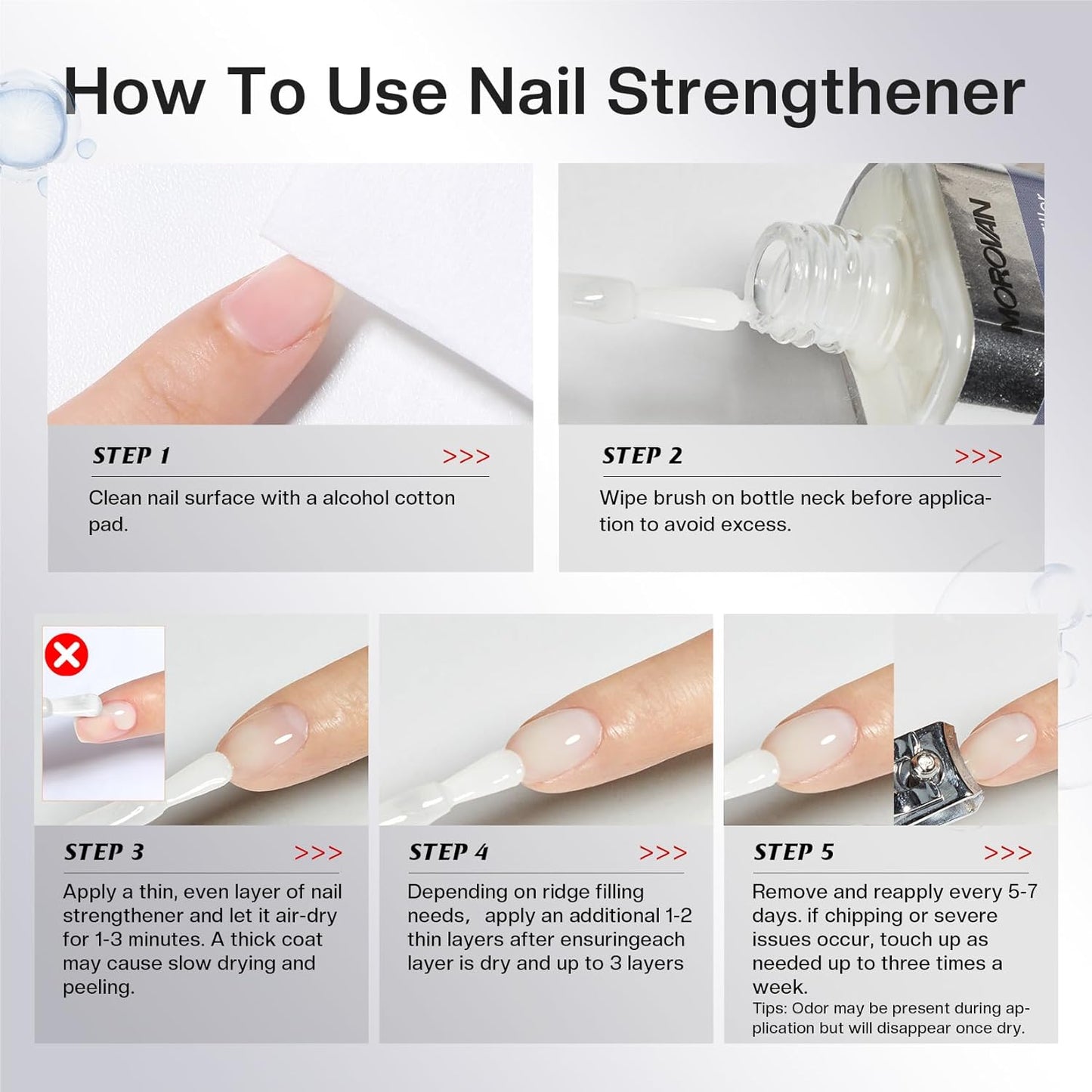 Morovan Nail Strengthener and Growth: Natural Keratin Repair Milky White Nail Polish Hardener & Ridge Filler Treatment for Damaged Nails, Nail Concealer and Essential Nail Care for women