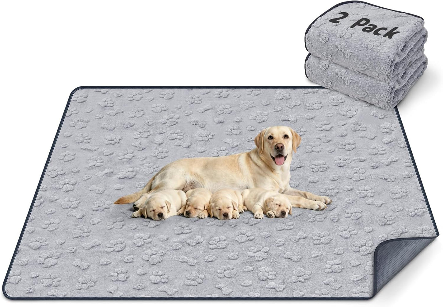 LOOBANI Washable Pee Pads for Dogs 36"x48", 2 Packs Extra Large Whelping Pads for Floor, Playpen, Super Absorbent Reusable Dog Mat, Waterproof Puppy Pads for Incontinence, Housebreak,Crate,Gray