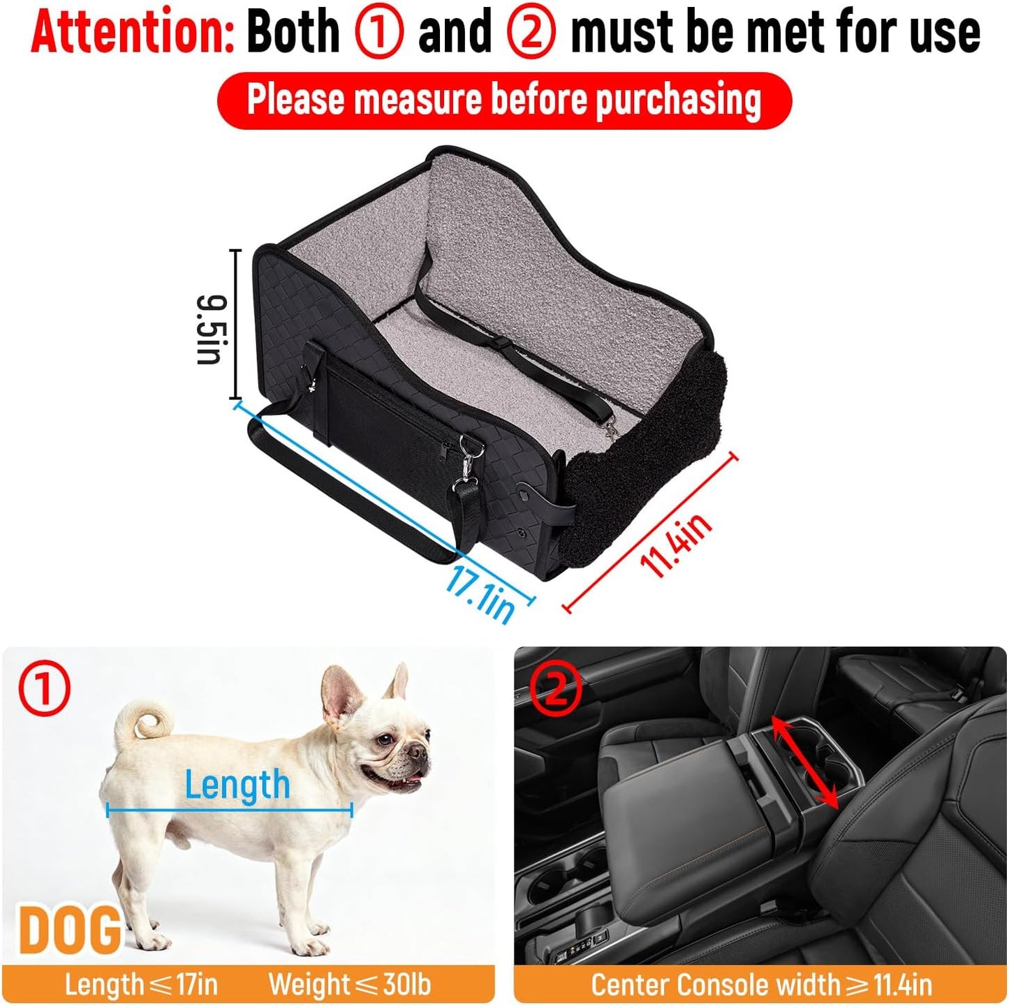 Center Console Dog Car Seat,Pet Puppy Middle Console Dog Car Seat for Small Dogs (Full-Size Truck Black)