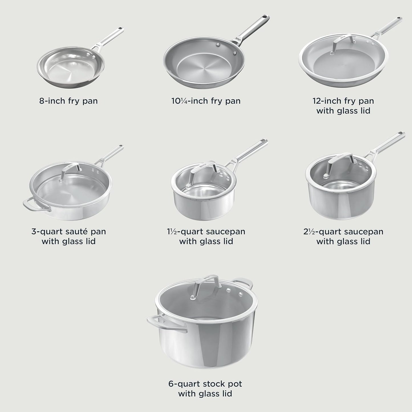 Ninja EverClad Stainless Steel Cookware 12 Piece Pots & Pans Set, All Stovetops & Induction, Oven Safe to 600°F, Tri-Ply Commercial-Grade, C99012