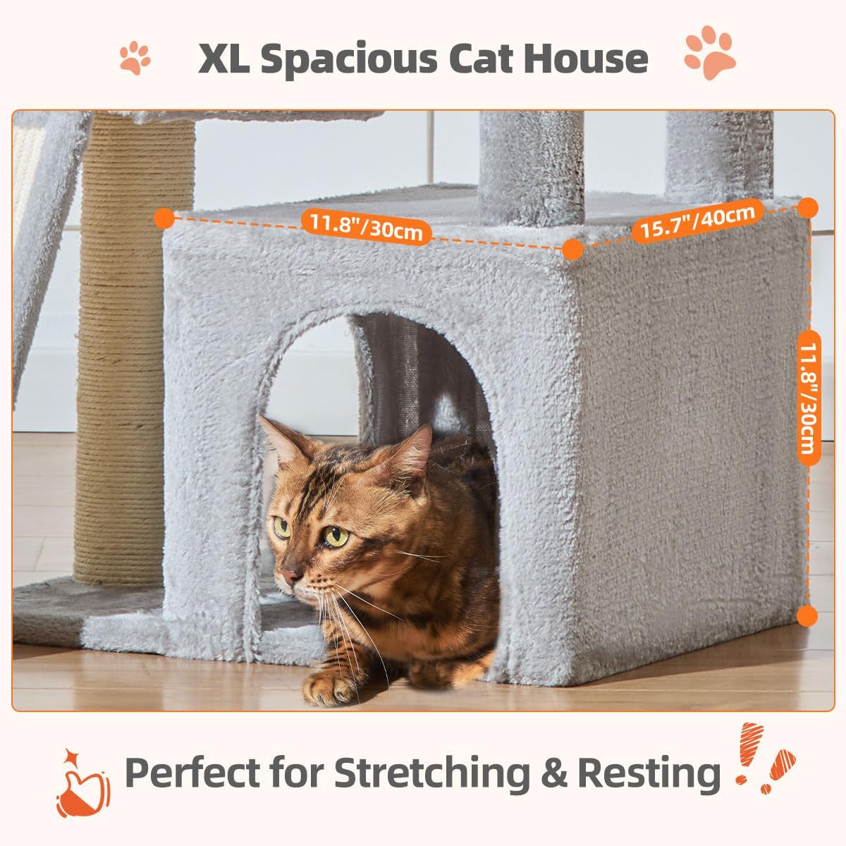 Taoqimiao Cat Tree for Indoor Cats, 55.1In Sturdy Cat Tower, Large Platform, Rotatable Round Condo with Large Scratch Board, Extended Cat House, Thickened Full-Sisal Scratching Post, Light Gray, F10W