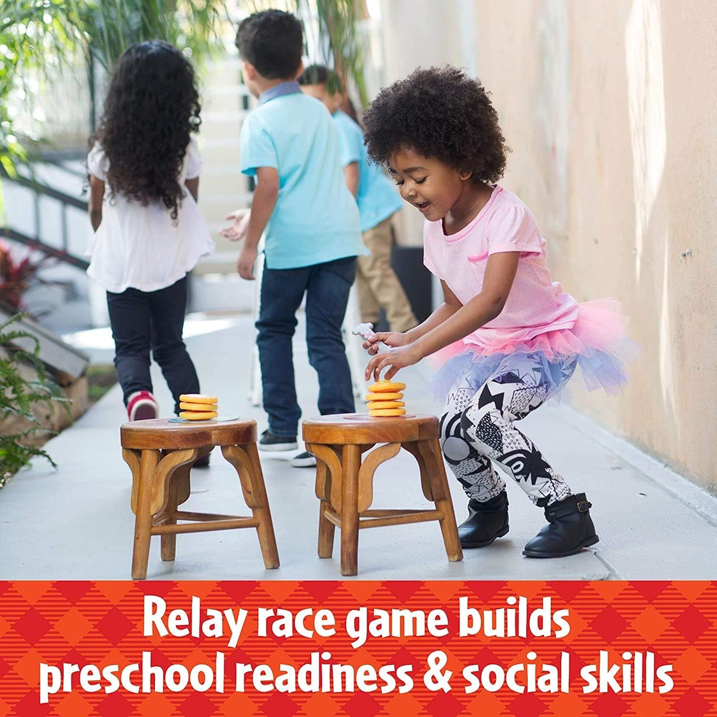 Educational Insights Pancake Pile-Up - Sequence Relay Game for Kids, Matching and Patterning Race Games & Toddler Party Activities, 2-4 Players, Cooperative Family Fun for Girls and Boys Ages 4+