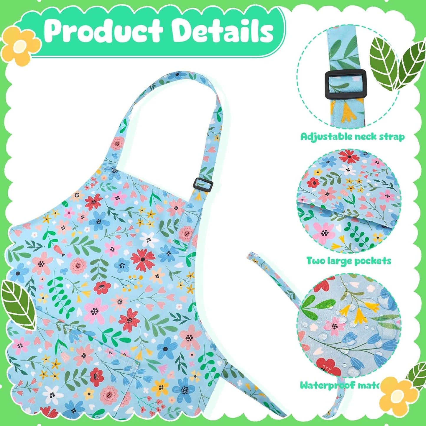 2 Pack Kids Apron, Cute Cooking Aprons, Waterproof Art Apron with Pockets, Toddler Painting Artist Apron Adjustable