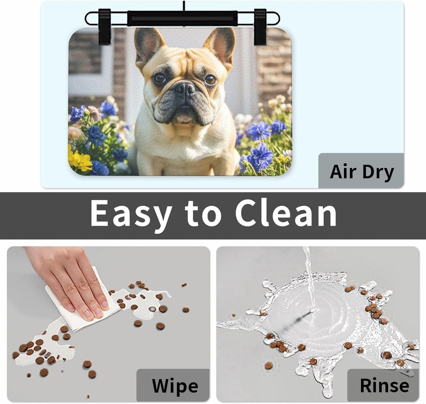 Pet Feeding Mat Leather Dog Food Mat Waterproof Pet Tablecloth French Bulldog Dog Cute Pet Placemat for Dogs Absorbent Dog Bowl Mat Anti-Slip Dogs Mats for Food and Water