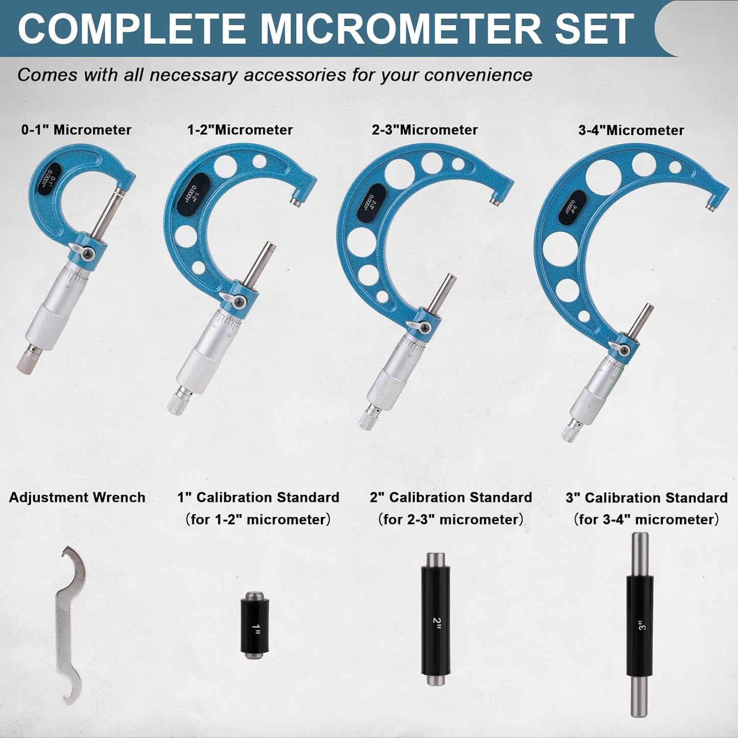 4PCS Micrometer Set, 0-1"/1-2"/2-3"/3-4" Machinist Outside Micrometer Measuring Tool, Ultra-Precision 0.0001" Graduation Micrometers, Professional Machinist Tools Set