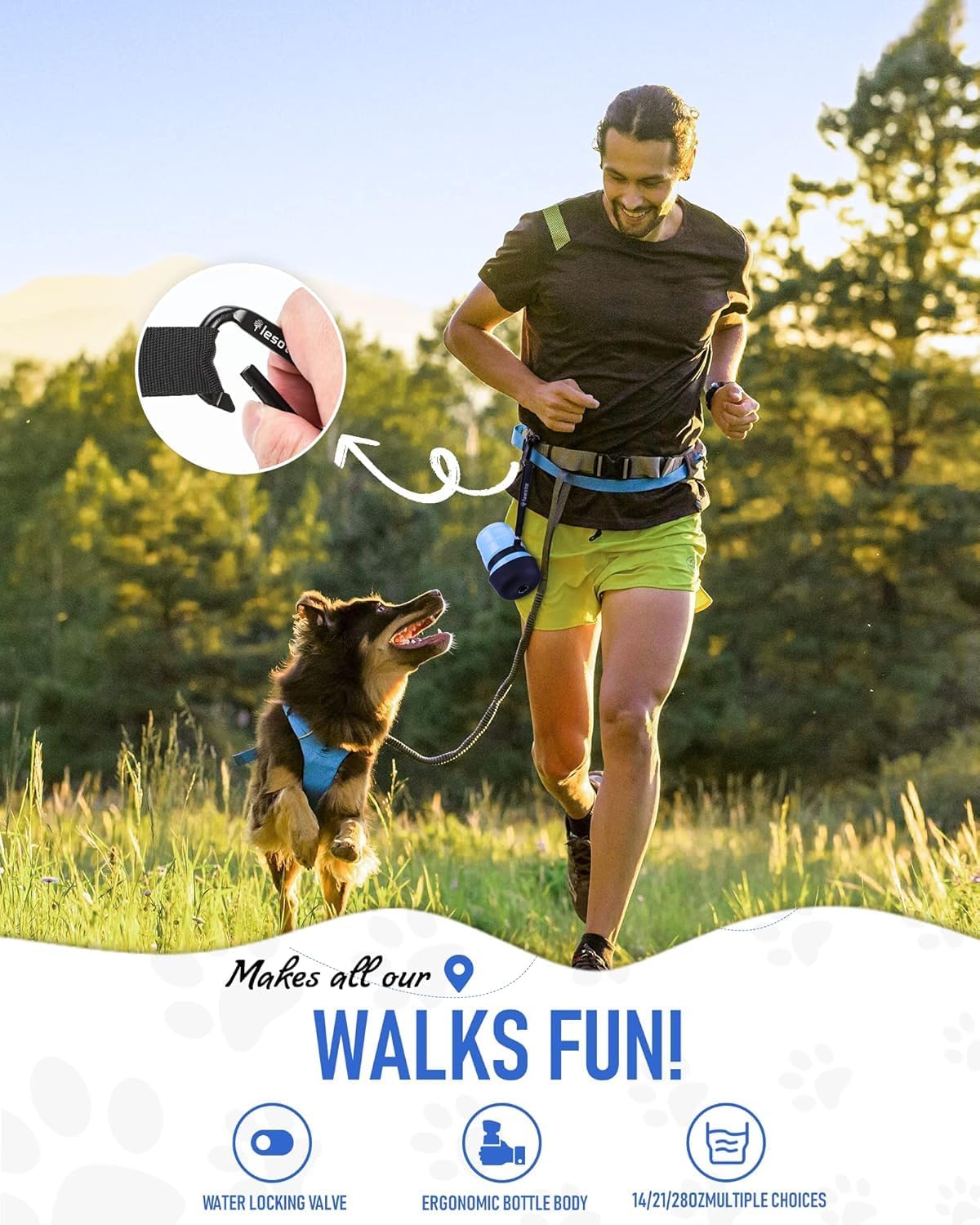 lesotc Dog Water Bottle, Portable Water Dispenser with Bowl, Leak Proof Pet Travel Squeeze Bottle, Puppy Essentials Dog Stuff Accessories for Outdoor Walking, Hiking, Camping