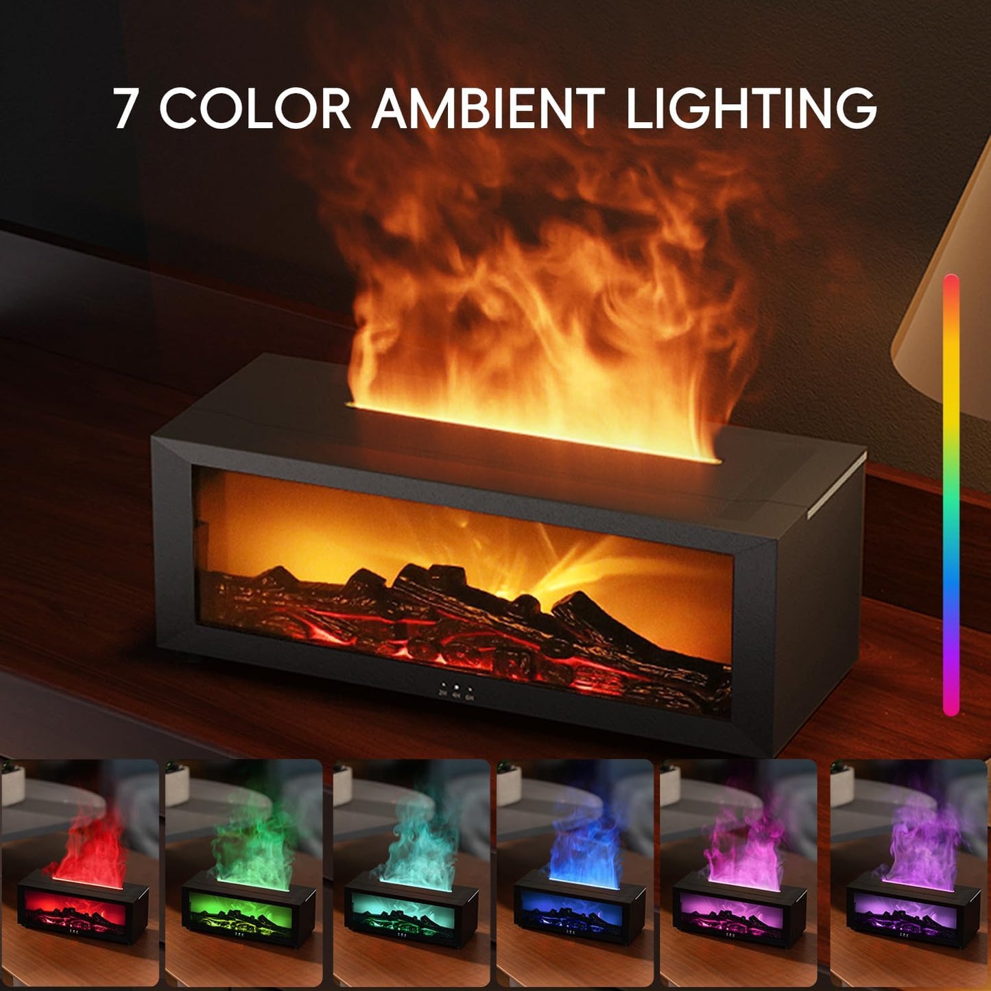 Essential Oil Diffuser, 7 Colors Fireplace Flame Fire Oil Diffuser, 150ml Ultrasonic Aromatherapy Humidifier, Scent Diffuser with Remote Control & Timer for Home,Bedroom,Office,Yoga (Black)