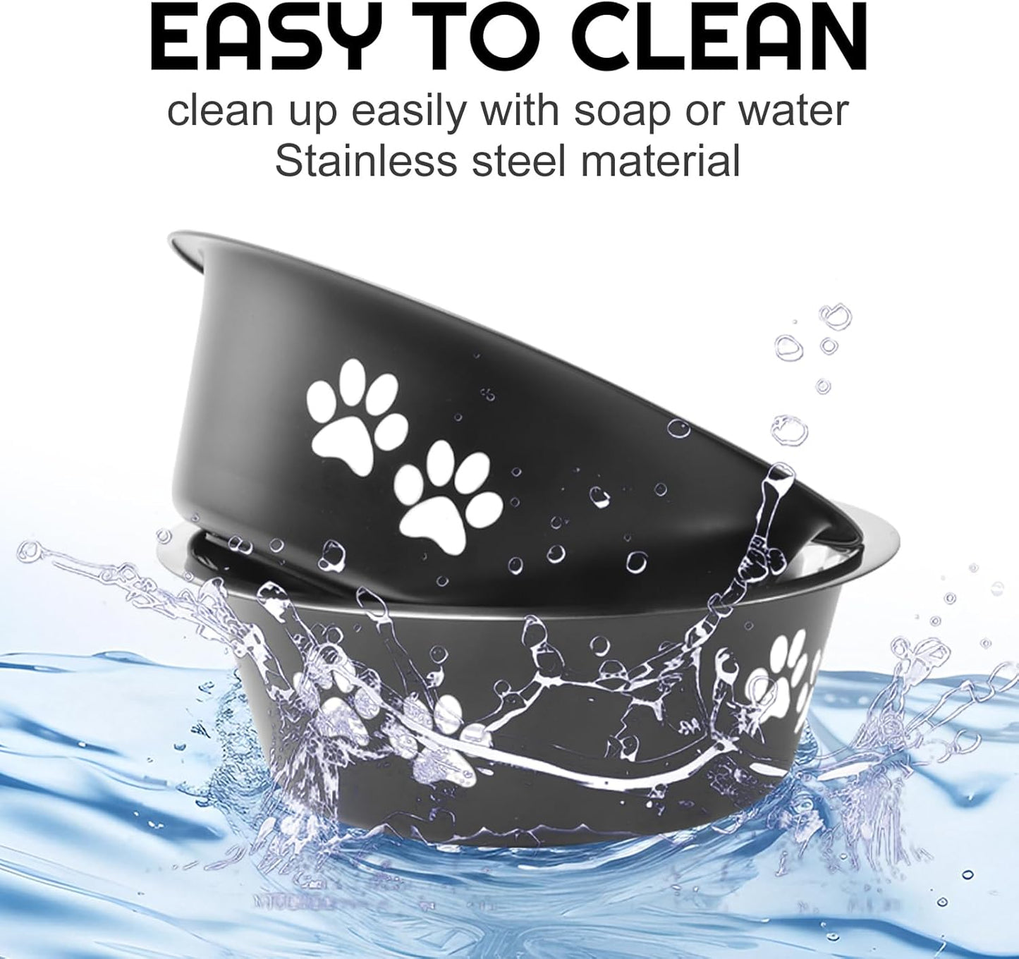 YUDANSI Dog Bowls 2 Pack Small Medium Dogs Feeding Food Water Bowl with Non-Slip Silicone Sole, Stainless Steel Dog Dishes Elevated Raised Pet Feeder(Black, M(3.6 Cups)